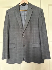Jos A Bank Blazer Mens 42L Silk Wool Plaid Sport Coat Blue Gray 2 Button - Picture 1 of 9