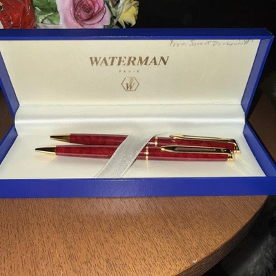 Juego de bolígrafo Waterman Hemisphere mármol rojo y dorado y lápiz de 0,5 en caja como nuevo* Foto 1 de 4
