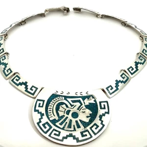 Collar de plata de ley 925 con incrustaciones de turquesa Mexio de 15" - Imagen 1 de 8