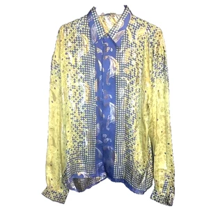 VINTAGE HERREN CETA DOLCE METALLIC SEIDE HEMD GEOMETRISCHER DRUCK GRÖSSE XLARGE - Bild 1 von 3