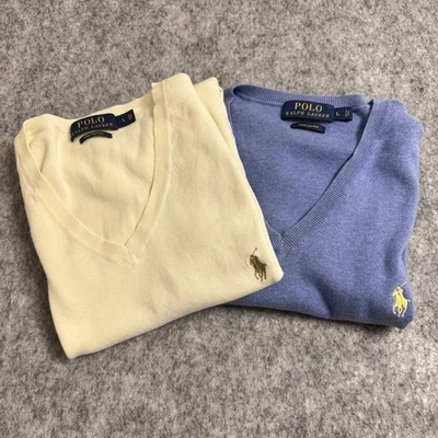 Polo Ralph Lauren Sweater Vest L Blue Ivory V Neck Pima Cotton Casual Lot of 2 - Image 1 of 4