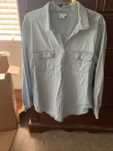 Liz Claiborne Damen XL 100 % Lyocell Hemd lange geknöpfte Ärmel hellblau - Bild 1 von 6