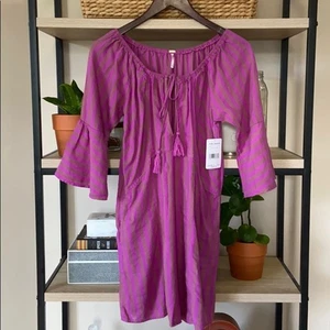Neu mit Etikett Free People Minikleid Leinenmischung Flatterärmel gestreift mit Taschen, … - Bild 1 von 13