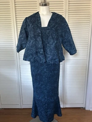 Vestido Ralph Lauren 100% Lino Azul Batik Estampado Floral Sin Mangas con Chaqueta 18W Foto 1 de 4