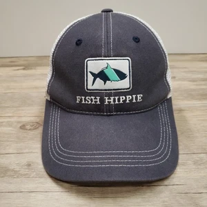 Fish Hippie Hat Cap Strap Back Gray White Trucker Mesh Patch Embroidered Mens - Picture 1 of 9