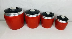 Vintage Kromex 4pc Spun Aluminum Canister Set Flour Sugar Coffee Grease PAINTED - Picture 1 of 8