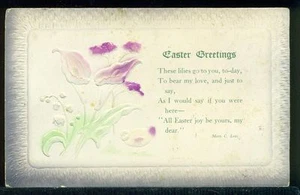 EASTER GREETINGS Calla Lilys Chick Lily of the Valley 1916 Vintage Postcard - Picture 1 of 1