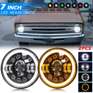 Par de faros LED de 7 pulgadas Halo DRL Skull 7" para camioneta Dodge B100 B150 B200 B300 - Imagen 1 de 13