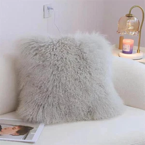 100% Real Mongolian Lamb Tibetan Fur Pillow Case Cushion Cover Pillowcase Soft - Picture 1 of 21