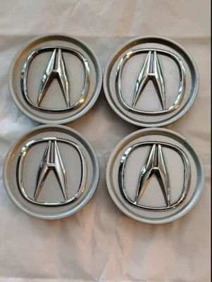 Acura ILX, MDX, RDX, RL, RLX, Silver Chrome Emblem center caps hubcaps Set of 4 Foto 1 de 4