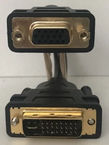 DVI TO VGA ADAPTER CABLE 1080P DVI-I 24+5 PIN MALE TO VGA FEMALE GOLD PLATED - Picture 1 of 4