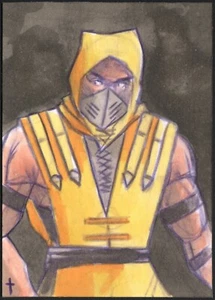 SKORPION aus MORTAL KOMBAT Skizzenkarte von Künstler Schildkröte Original Kunst - Bild 1 von 1
