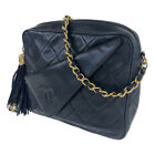 Chanel Matelasse Coco Mark Turnlock Black Lambskin Chain Shoulder Bag Crossbody