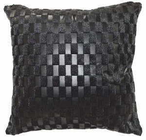 Sb215a Black Faux Leather Black Faux Fur Cushion Cover/Pillow Case Custom Size - Picture 1 of 6