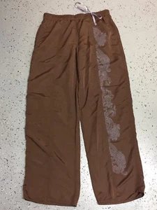 LUCY brown 100% NYLON pants elastic draw string waist design on leg SMALL V690 - Picture 1 of 6