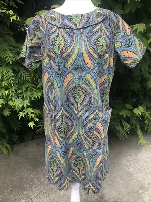 Vestido pequeño majestuoso vintage años 60 verde azul amarillo estampado cachemir Foto 1 de 4