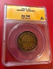 1913 CANADA LARGE CENT ANACS AU 58 DETAILS CLEANED