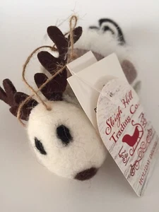 Sleigh Hill 9 in Flying Felt Wool Reindeer Xmas Ornament Rustic Farm Ornament - Picture 1 of 5