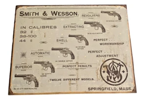 Smith and Wesson Revolvers Springfield Mass Tin Metal Sign Wall Garage Classic - Picture 1 of 1