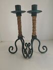 Vintage Set of 2 Nice Iron Taper Candle Holders  Green Home D&#233;cor light