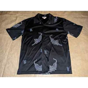 Plastix Idol men's black short sleeve button up size large tiger print - Picture 1 of 4