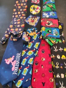 Lot 7 Disney Neck Ties Disney Taz Looney Tunes Mickey Pink Panther Grinch Pooh - Picture 1 of 8