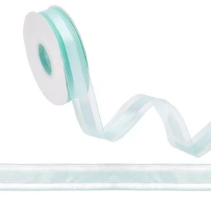 42.91 Yards Wired Ribbon with Satin Stripe 1 Inch Aquamarine Sheer Ribbon She... - Picture 1 of 5
