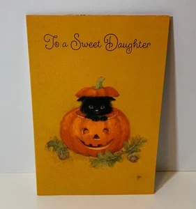 VTG 1980 Hallmark Halloween Card To Sweet Daughter Black Kitty Cat Inside JOL - Picture 1 of 3