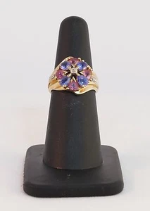 Genuine Tanzanite Pink Tourmaline Ladies Ring Pear Cluster 14K Solid YG Size 6.0 - Picture 1 of 2