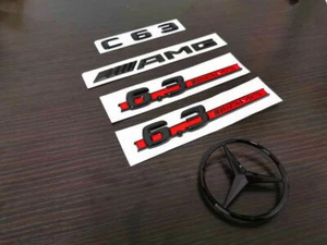 Gloss Black Red C63 AMG and Rear Star Side 6.3 AMG Emblem Badge For W204 507 - Picture 1 of 2