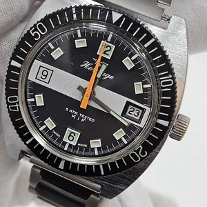 Vintage Heritage Diver Mens Wrist Watch Glow Mechanical Wind Up Date Wind Swiss - Picture 1 of 9