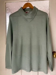 Vintage Poppy lambswool mix green cowl neck jumper UK16-18 *small hole* - Picture 1 of 9