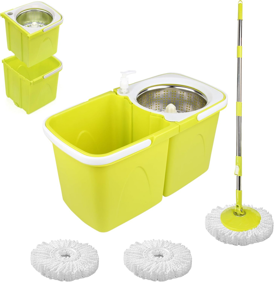 Secchio Lavapavimenti A Due Vasche 14L Con Strizzatore - Doppie Acque, Polipropilene, Made In Italy - Foto 4