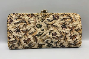Cartera/cartera de mano tapiz vintage años 60, cerradura de beso, cuero de vaca genuino, floral - Imagen 1 de 11