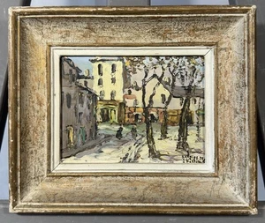 Huile sur panneau signée : paysage hivernal vue d'un village sous la neige - Picture 1 of 7