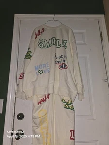 Mayfair Group Smile Sweatshirt Sweatpants Size XXL Crewneck Sweatshirt Set Cream - Picture 1 of 13