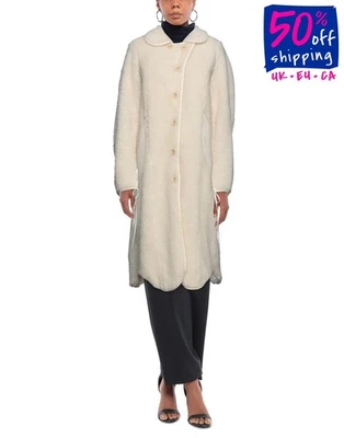 RRP€1155 RENLI SU Sherpa Overcoat Size S Wool Blend Ivory Fully Lined Collared - Image 1 of 4