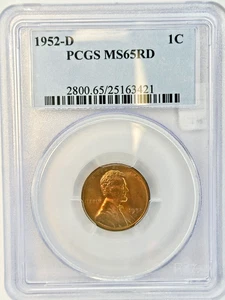 1952 D 1C Lincoln centesimo di grano PCGS MS65RD (511.421) - Foto 1 di 4