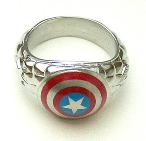 Marvel Comics Captain America Logo Avenger Stainless Steel Ring New NOS Box SZ 8 - Picture 1 of 8