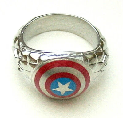 Anillo de acero inoxidable Vengador con logotipo de Capitán América de Marvel Comics nuevo en caja talla 8 Foto 1 de 4