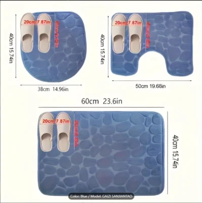 3 Teilig Set Badezimmerteppich Badematte Rutschfeste Toilettensitzbezug - Bild 1 von 3