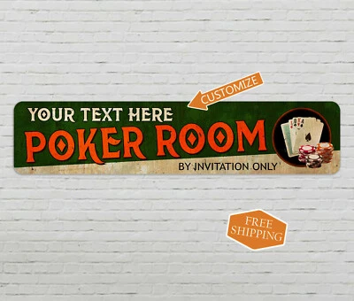 Letrero personalizado decoración sala de póquer tarjetas familiares regalo personalizado 4x18 104182002046 Foto 1 de 4