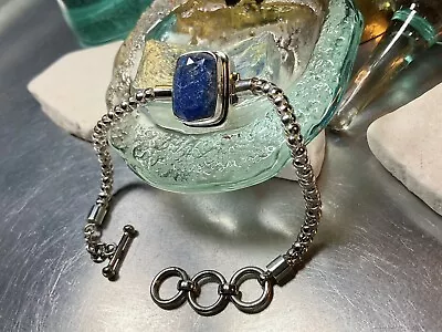 Genuine 925 Sterling Silver Natural Blue Sapphire Gemstone Adjustable Bracelet  - Image 1 of 4