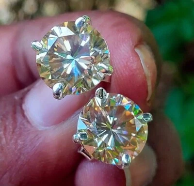 Preciosos tachuelas de diamantes tratados con champán de 8,00 quilates certificados en plata 925 RARO Foto 1 de 4