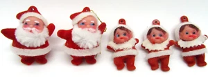 Set 5 Vintage Weihnachten Ornamente 3 Elfen Pixies 2 Weihnachtsmann Miniatur Mini 2" verschlossen - Bild 1 von 7