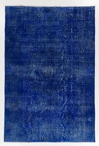 6.4x9.6 Ft Vintage Rug Re-Dyed in Blue Color, Hand-Knotted in Turkey - Picture 1 of 5