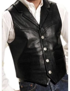 Roper Western Vest Mens Leather Button Black 02-075-0510-0503 BL - Picture 1 of 1