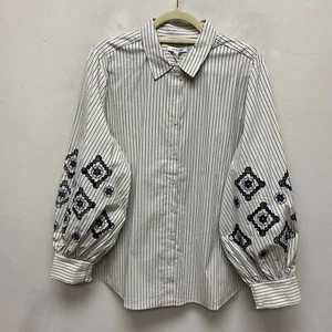 Chicos Classic Navy Striped Long Sleeve Embroidered Poplin Tunic Shirt 16 $129 - Picture 1 of 9