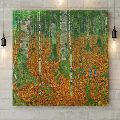 Arte de parede floresta de bétula por Gustav Klimt - Impressão de parede laminada em tela - Imagem 1 de 4