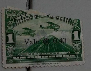 Nice Vintage Used Correo Aereo Nicaragua 1 Uncordoba Stamp, Green, GOOD COND - Picture 1 of 1